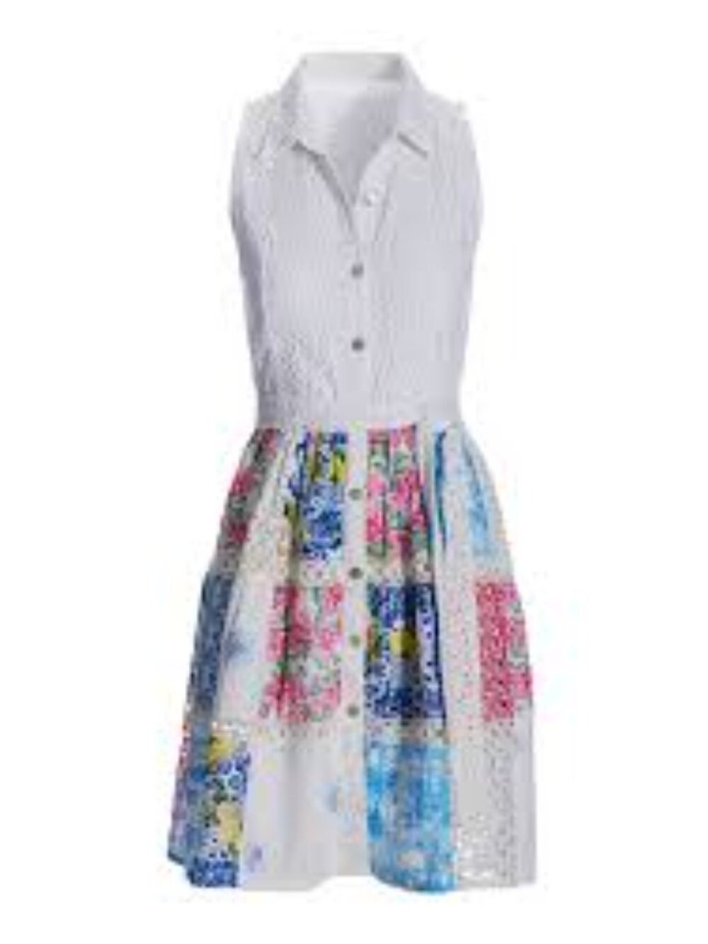 Mixed Media Eyelet Patchwork Print Fit and Flare Dress - Picture 2 of 2